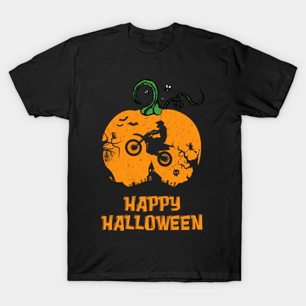 Halloween Motocross Dirt Bike Pumpkin T-Shirt by Sleazoid